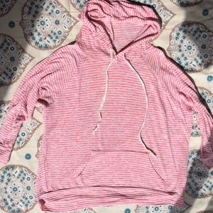 🌻Peach Pink Striped light Sweater Hoodie Small